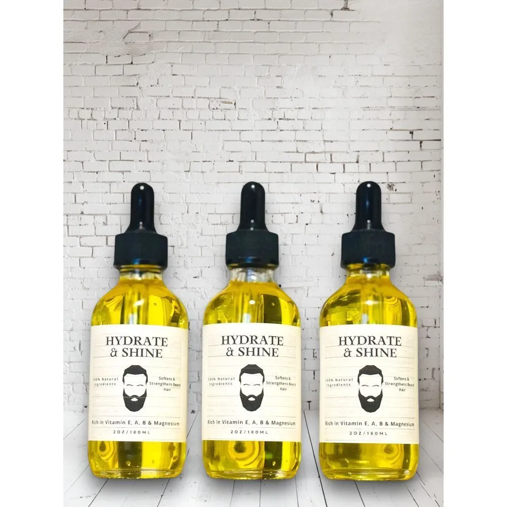 Hydrate & Shine Beard Oil with Vitamins E, A, B‎ & Natural Growth Oil 2oz/60ml